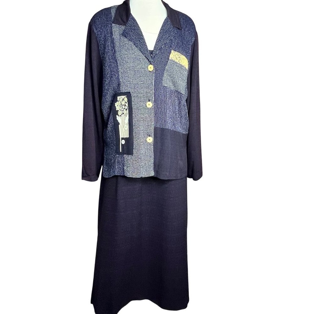 Vintage Piccalino Petite Patchwork Blazer & Skirt Set - Long Sleeve Jacket With - Picture 2 of 16